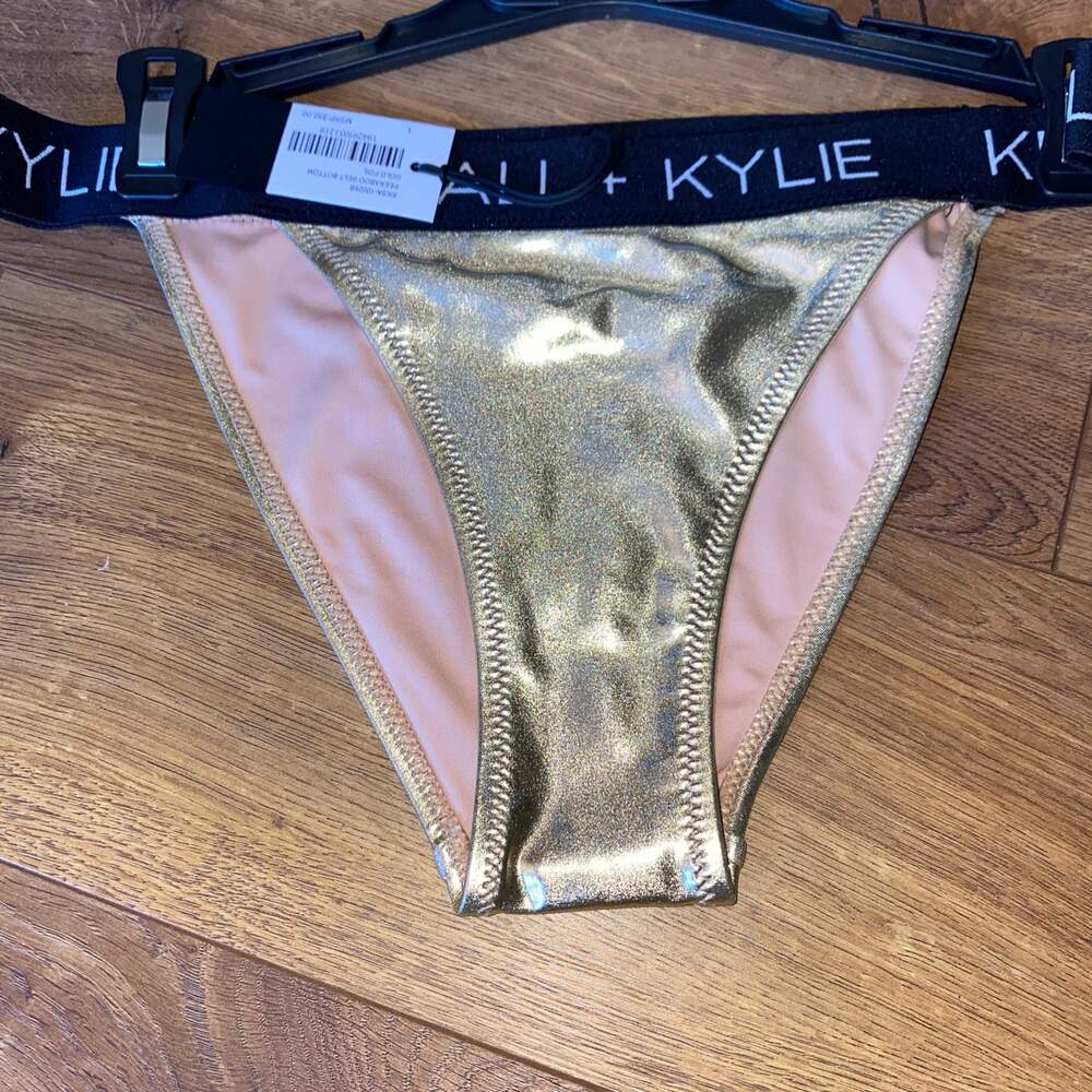 Kendall + Kylie Peekaboo Belt Bottom Bikini Large‎ Gold - Picture 2 of 3